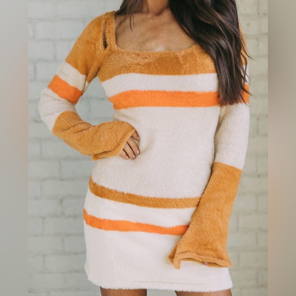 Never Worn! Orange and Cream Striped Mini Dress